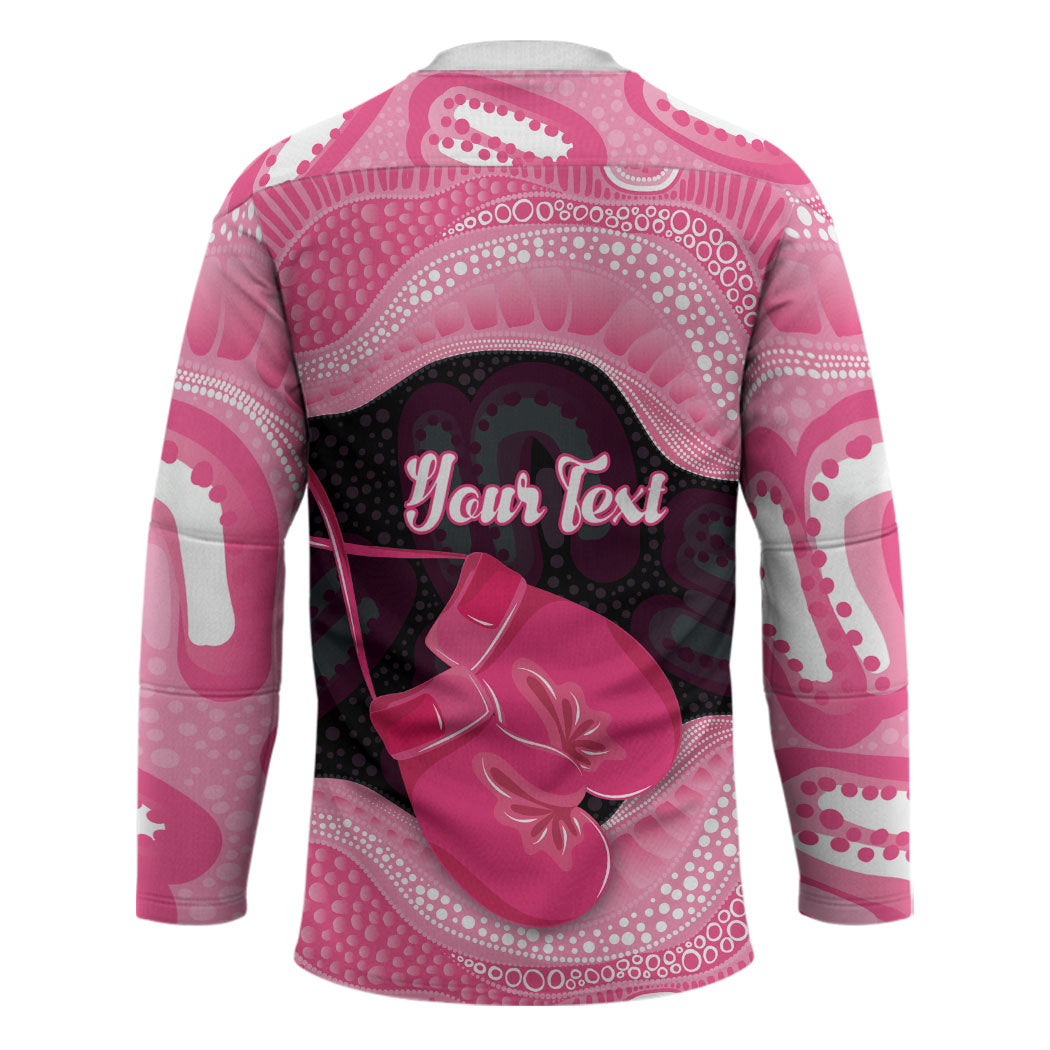 Personalised Australia Breast Cancer Awareness Hockey Jersey Pink Cockatoo Fight Boxing Gloves Aboriginal Art