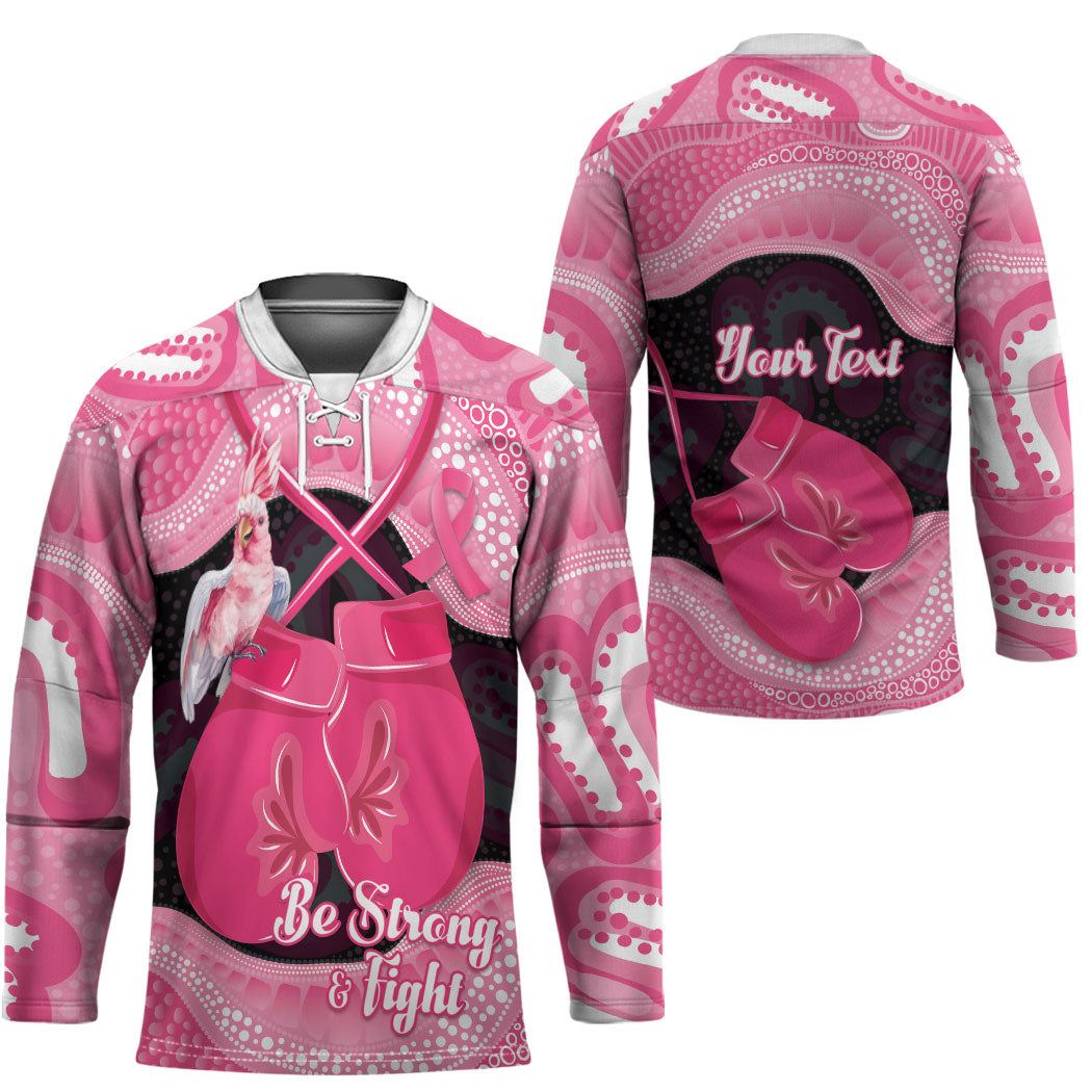 Personalised Australia Breast Cancer Awareness Hockey Jersey Pink Cockatoo Fight Boxing Gloves Aboriginal Art