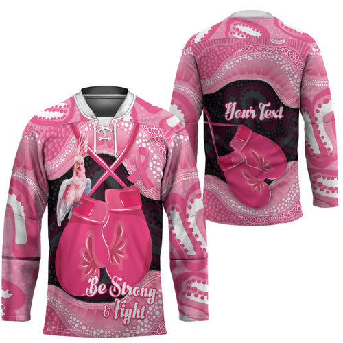 Personalised Australia Breast Cancer Awareness Hockey Jersey Pink Cockatoo Fight Boxing Gloves Aboriginal Art