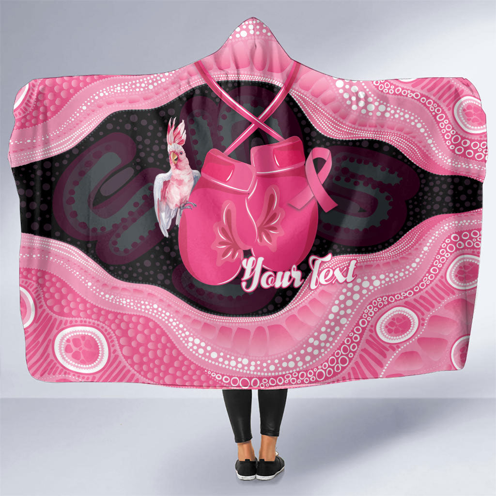 Personalised Australia Breast Cancer Awareness Hooded Blanket Pink Cockatoo Fight Boxing Gloves Aboriginal Art
