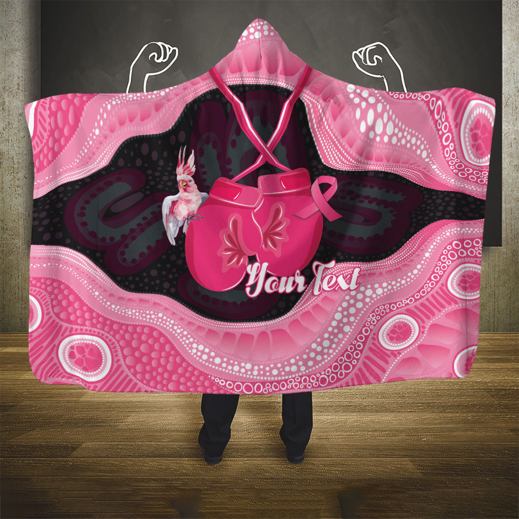 Personalised Australia Breast Cancer Awareness Hooded Blanket Pink Cockatoo Fight Boxing Gloves Aboriginal Art