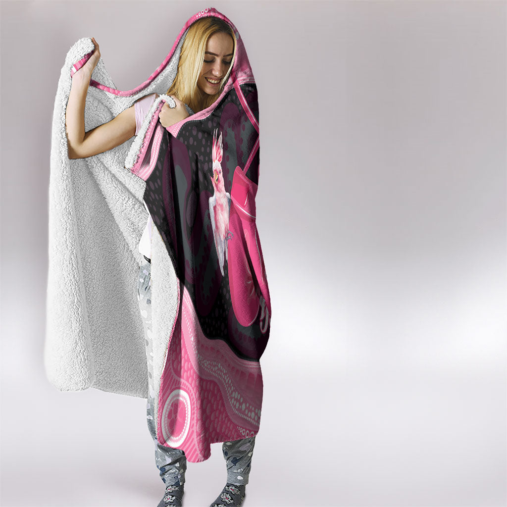 Personalised Australia Breast Cancer Awareness Hooded Blanket Pink Cockatoo Fight Boxing Gloves Aboriginal Art