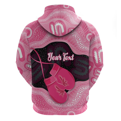 Personalised Australia Breast Cancer Awareness Hoodie Pink Cockatoo Fight Boxing Gloves Aboriginal Art