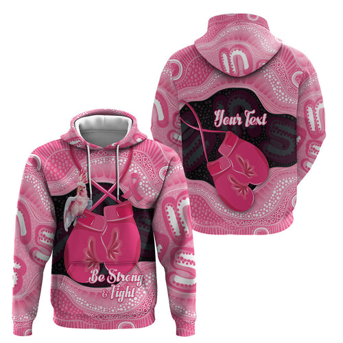 Personalised Australia Breast Cancer Awareness Hoodie Pink Cockatoo Fight Boxing Gloves Aboriginal Art