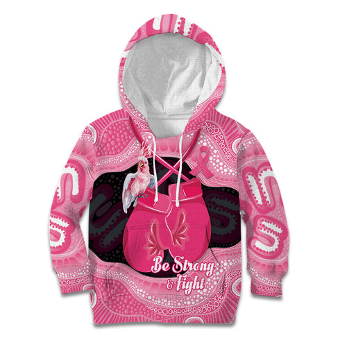 Personalised Australia Breast Cancer Awareness Kid Hoodie Pink Cockatoo Fight Boxing Gloves Aboriginal Art