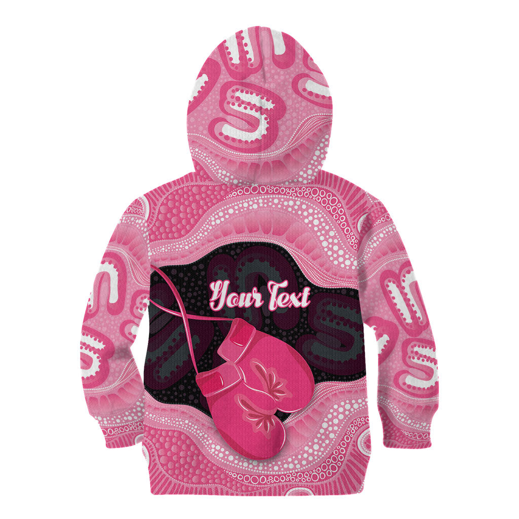 Personalised Australia Breast Cancer Awareness Kid Hoodie Pink Cockatoo Fight Boxing Gloves Aboriginal Art