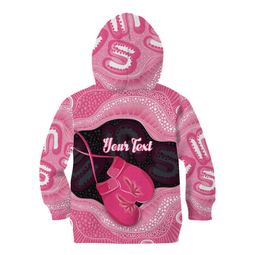 Personalised Australia Breast Cancer Awareness Kid Hoodie Pink Cockatoo Fight Boxing Gloves Aboriginal Art