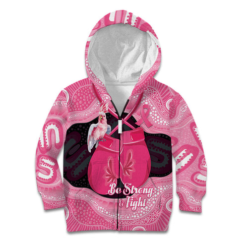 Personalised Australia Breast Cancer Awareness Kid Hoodie Pink Cockatoo Fight Boxing Gloves Aboriginal Art