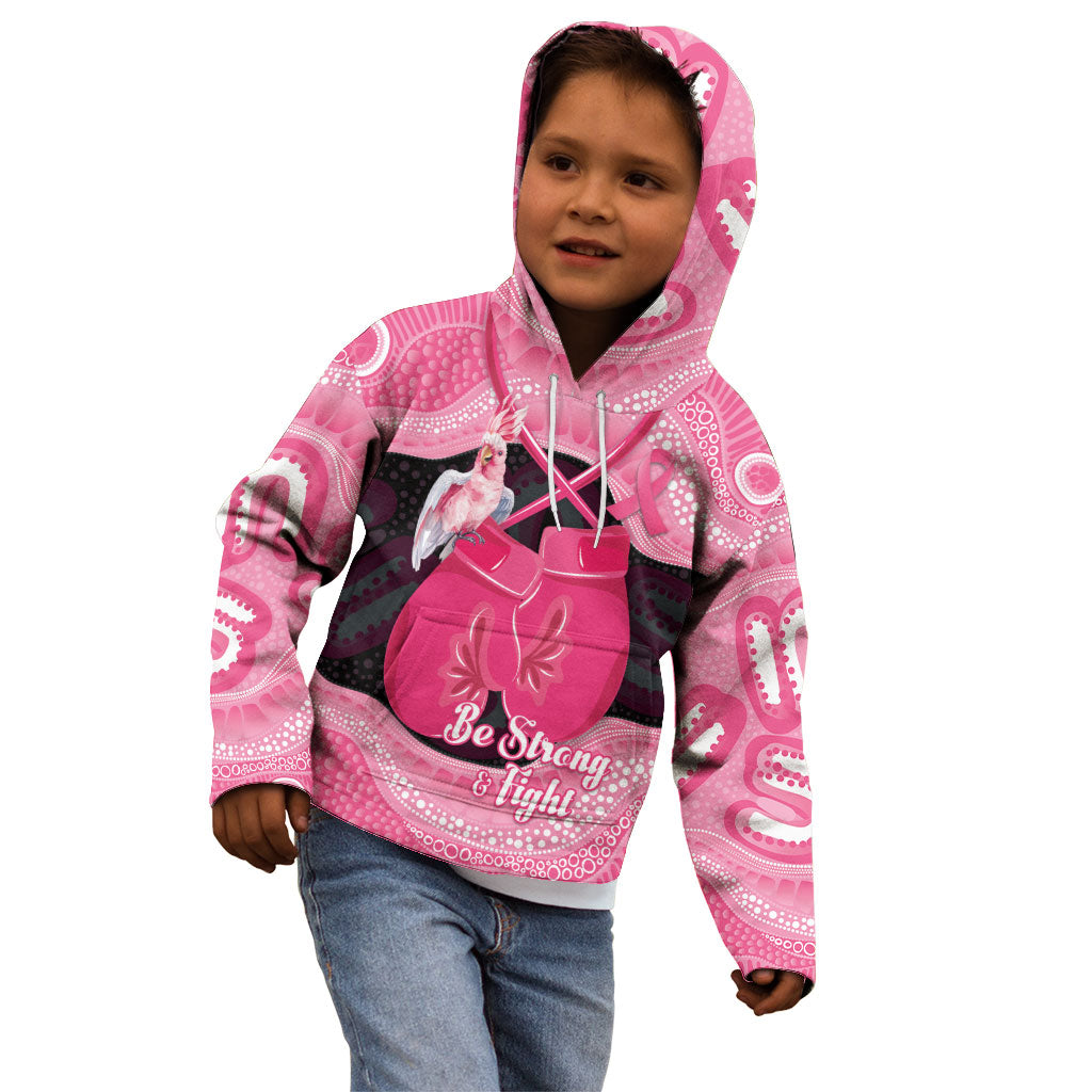 Personalised Australia Breast Cancer Awareness Kid Hoodie Pink Cockatoo Fight Boxing Gloves Aboriginal Art