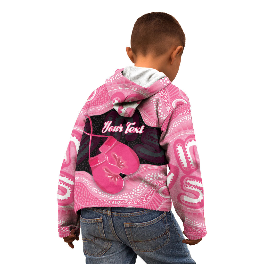 Personalised Australia Breast Cancer Awareness Kid Hoodie Pink Cockatoo Fight Boxing Gloves Aboriginal Art