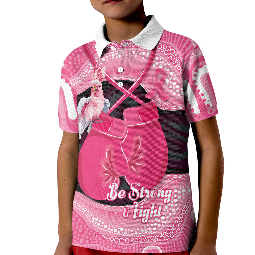 Personalised Australia Breast Cancer Awareness Kid Polo Shirt Pink Cockatoo Fight Boxing Gloves Aboriginal Art