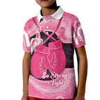 Personalised Australia Breast Cancer Awareness Kid Polo Shirt Pink Cockatoo Fight Boxing Gloves Aboriginal Art
