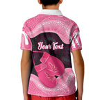 Personalised Australia Breast Cancer Awareness Kid Polo Shirt Pink Cockatoo Fight Boxing Gloves Aboriginal Art