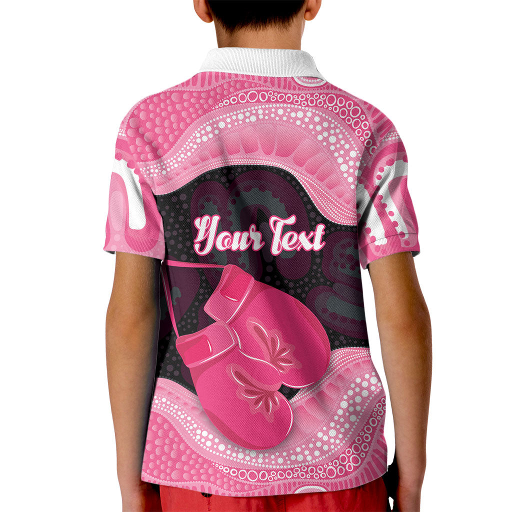 Personalised Australia Breast Cancer Awareness Kid Polo Shirt Pink Cockatoo Fight Boxing Gloves Aboriginal Art