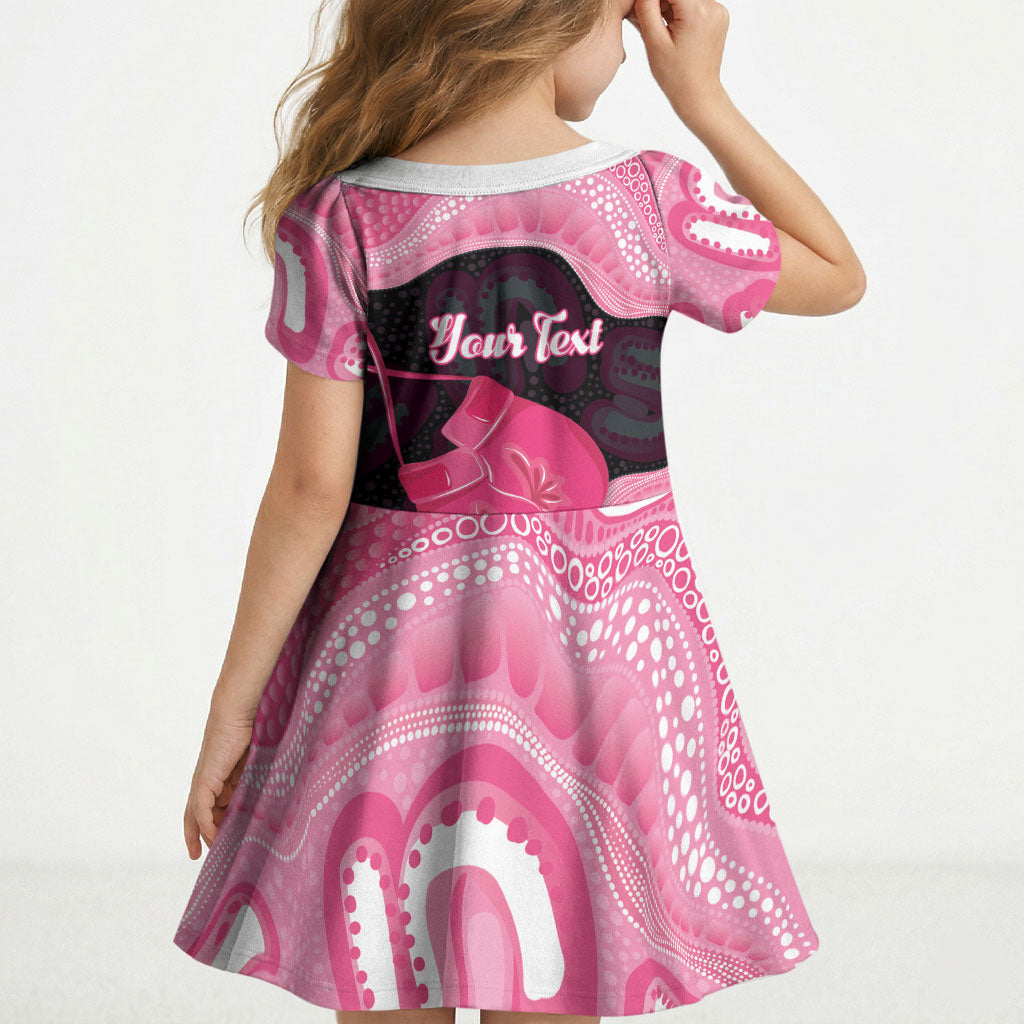 Personalised Australia Breast Cancer Awareness Kid Short Sleeve Dress Pink Cockatoo Fight Boxing Gloves Aboriginal Art