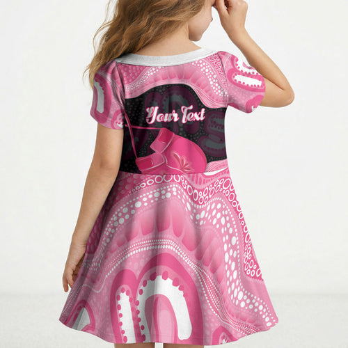 Personalised Australia Breast Cancer Awareness Kid Short Sleeve Dress Pink Cockatoo Fight Boxing Gloves Aboriginal Art
