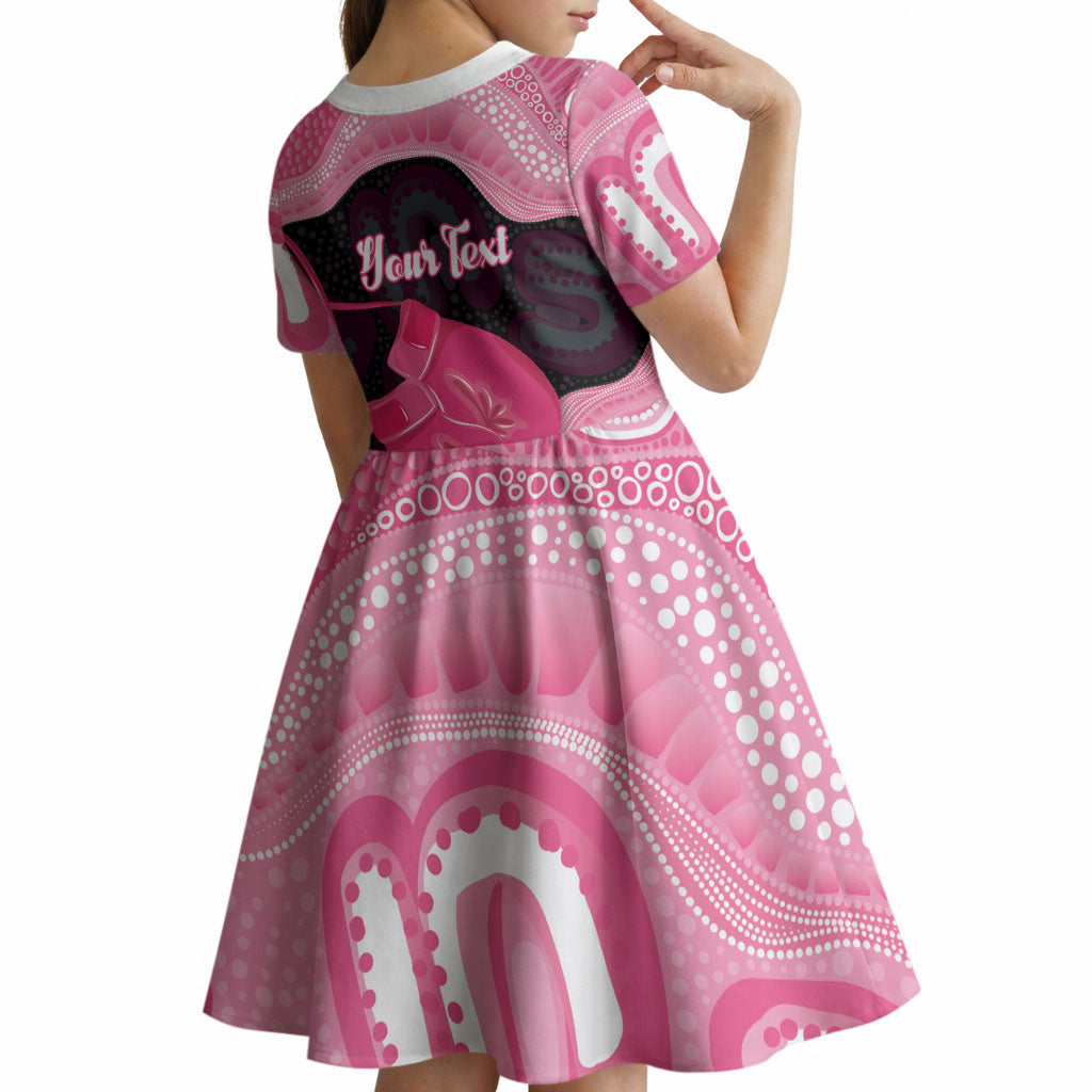Personalised Australia Breast Cancer Awareness Kid Short Sleeve Dress Pink Cockatoo Fight Boxing Gloves Aboriginal Art