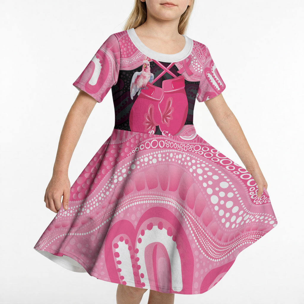 Personalised Australia Breast Cancer Awareness Kid Short Sleeve Dress Pink Cockatoo Fight Boxing Gloves Aboriginal Art