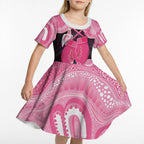 Personalised Australia Breast Cancer Awareness Kid Short Sleeve Dress Pink Cockatoo Fight Boxing Gloves Aboriginal Art