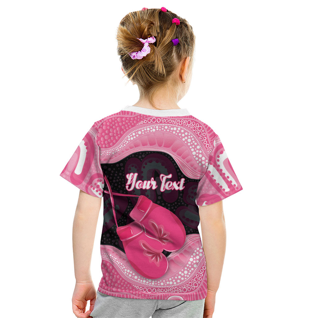 Personalised Australia Breast Cancer Awareness Kid T Shirt Pink Cockatoo Fight Boxing Gloves Aboriginal Art