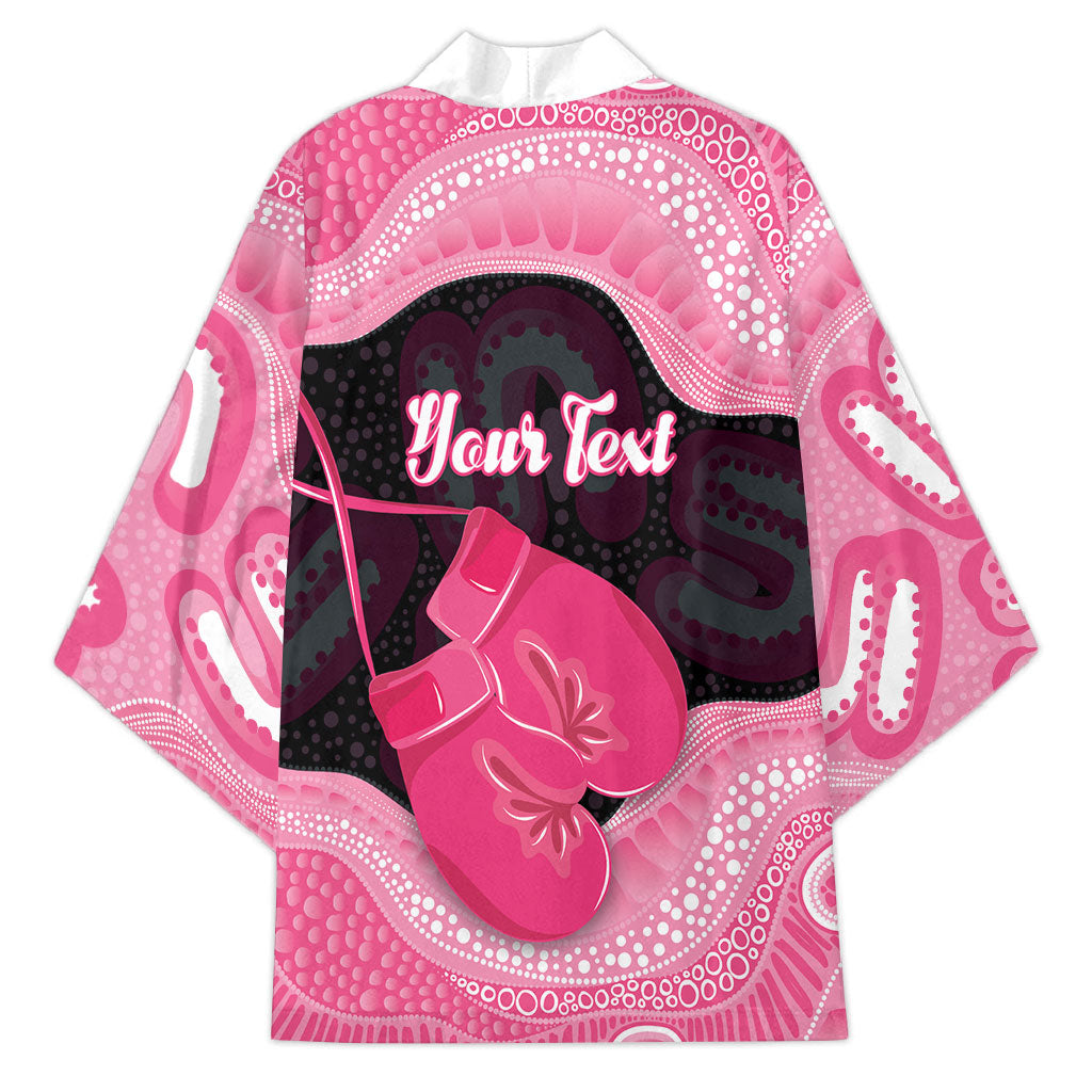Personalised Australia Breast Cancer Awareness Kimono Pink Cockatoo Fight Boxing Gloves Aboriginal Art