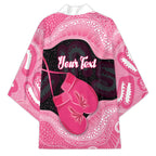 Personalised Australia Breast Cancer Awareness Kimono Pink Cockatoo Fight Boxing Gloves Aboriginal Art