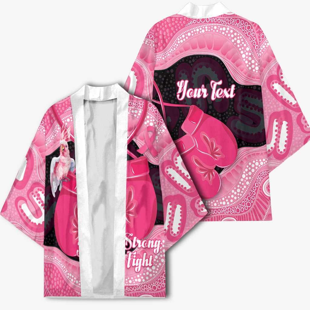 Personalised Australia Breast Cancer Awareness Kimono Pink Cockatoo Fight Boxing Gloves Aboriginal Art