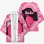 Personalised Australia Breast Cancer Awareness Kimono Pink Cockatoo Fight Boxing Gloves Aboriginal Art