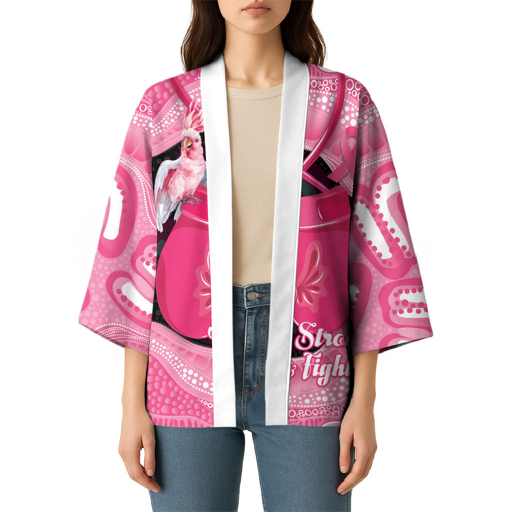 Personalised Australia Breast Cancer Awareness Kimono Pink Cockatoo Fight Boxing Gloves Aboriginal Art