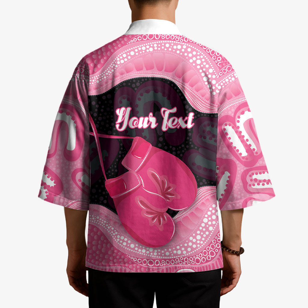 Personalised Australia Breast Cancer Awareness Kimono Pink Cockatoo Fight Boxing Gloves Aboriginal Art