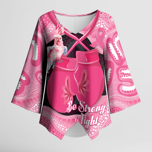 Personalised Australia Breast Cancer Awareness Kimono Sleeve Blouse Pink Cockatoo Fight Boxing Gloves Aboriginal Art