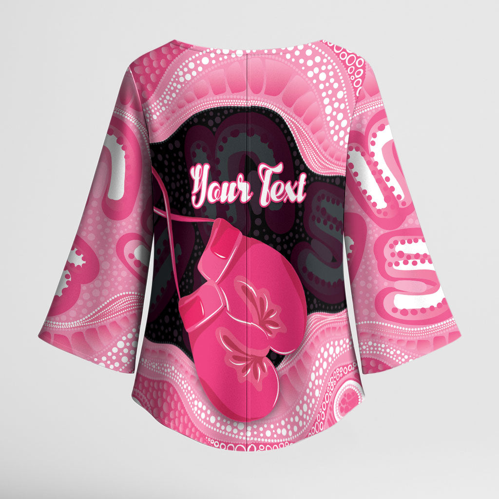 Personalised Australia Breast Cancer Awareness Kimono Sleeve Blouse Pink Cockatoo Fight Boxing Gloves Aboriginal Art