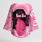Personalised Australia Breast Cancer Awareness Kimono Sleeve Blouse Pink Cockatoo Fight Boxing Gloves Aboriginal Art
