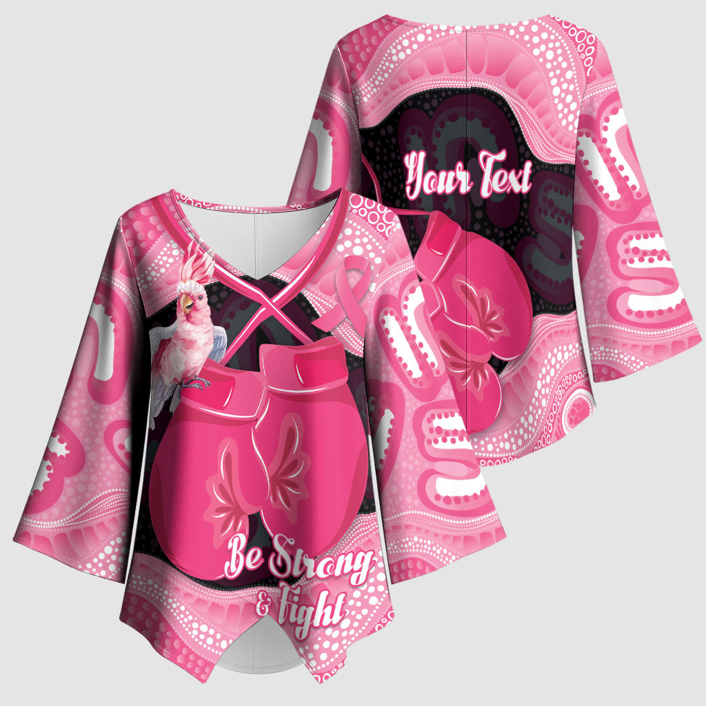 Personalised Australia Breast Cancer Awareness Kimono Sleeve Blouse Pink Cockatoo Fight Boxing Gloves Aboriginal Art