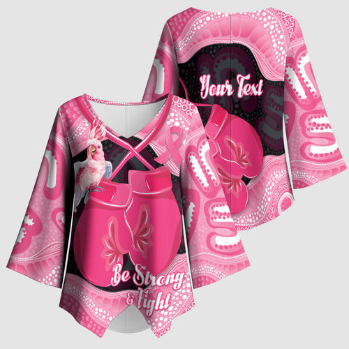 Personalised Australia Breast Cancer Awareness Kimono Sleeve Blouse Pink Cockatoo Fight Boxing Gloves Aboriginal Art