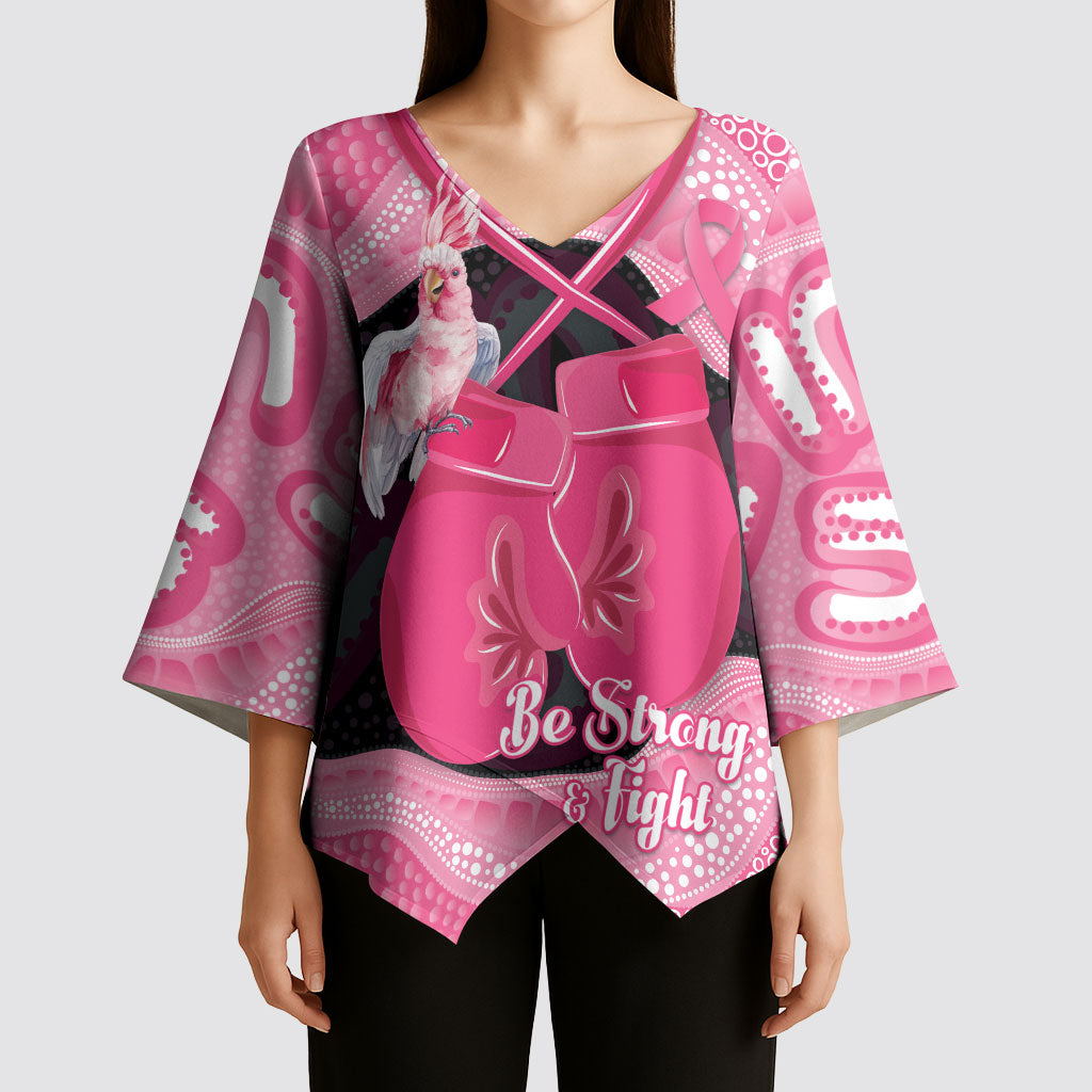 Personalised Australia Breast Cancer Awareness Kimono Sleeve Blouse Pink Cockatoo Fight Boxing Gloves Aboriginal Art