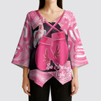 Personalised Australia Breast Cancer Awareness Kimono Sleeve Blouse Pink Cockatoo Fight Boxing Gloves Aboriginal Art