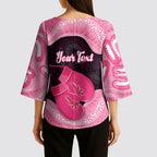 Personalised Australia Breast Cancer Awareness Kimono Sleeve Blouse Pink Cockatoo Fight Boxing Gloves Aboriginal Art