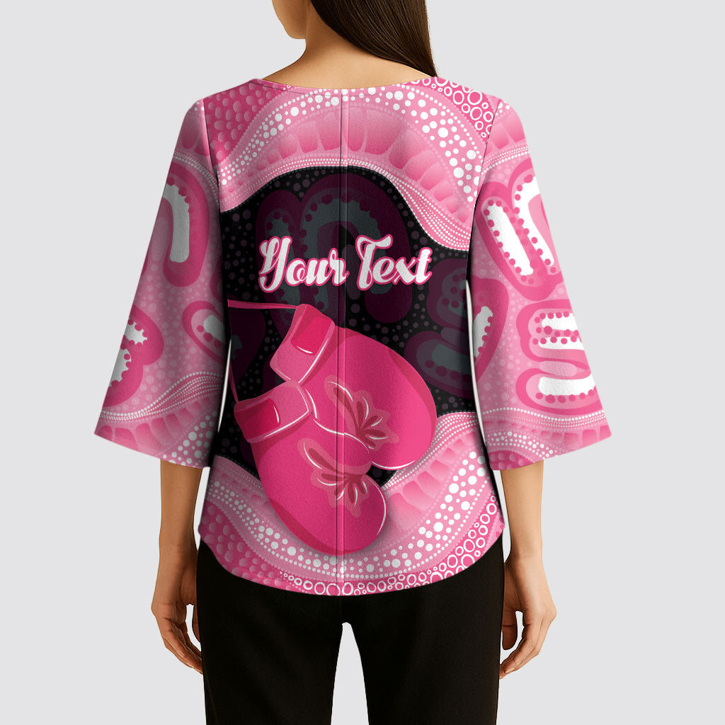 Personalised Australia Breast Cancer Awareness Kimono Sleeve Blouse Pink Cockatoo Fight Boxing Gloves Aboriginal Art