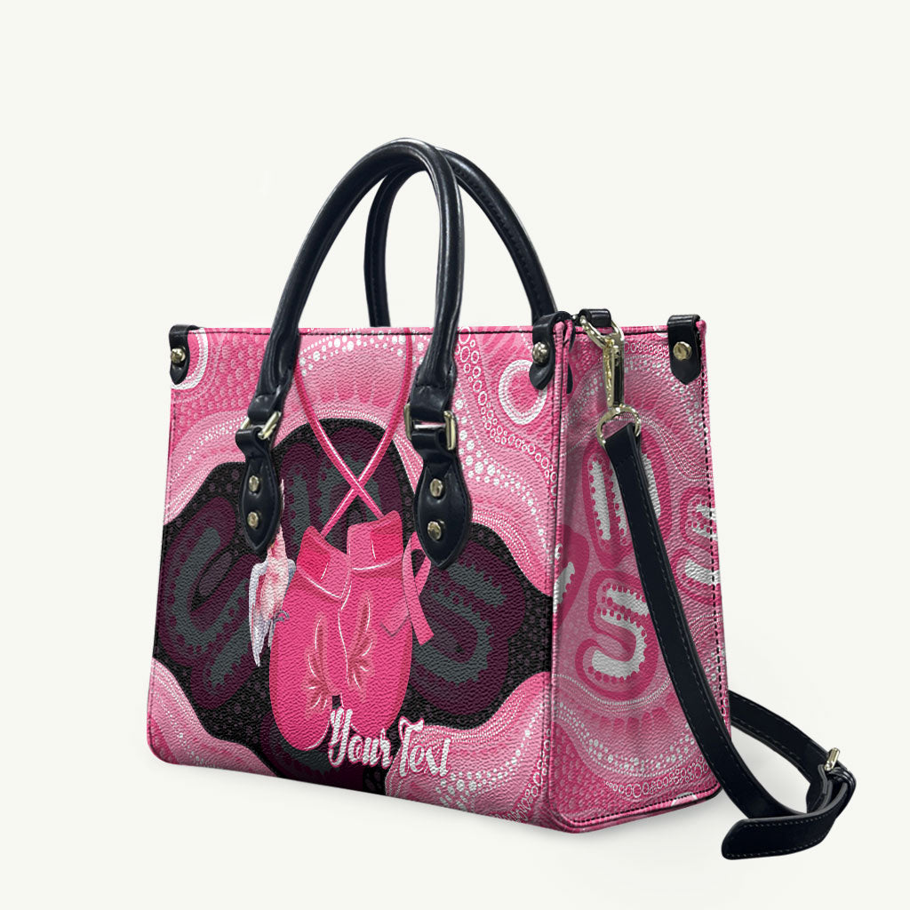 Personalised Australia Breast Cancer Awareness Leather Bag Pink Cockatoo Fight Boxing Gloves Aboriginal Art