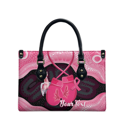 Personalised Australia Breast Cancer Awareness Leather Bag Pink Cockatoo Fight Boxing Gloves Aboriginal Art