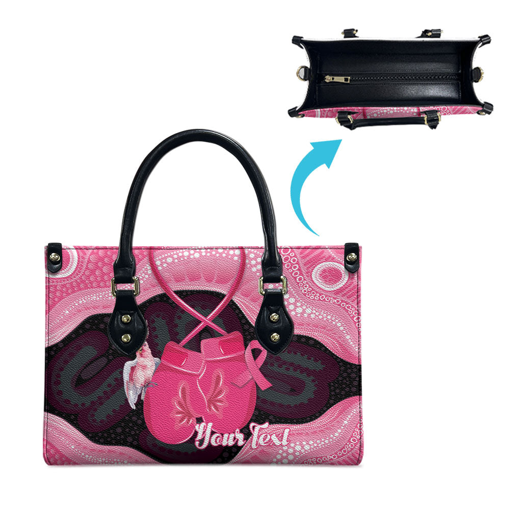 Personalised Australia Breast Cancer Awareness Leather Bag Pink Cockatoo Fight Boxing Gloves Aboriginal Art