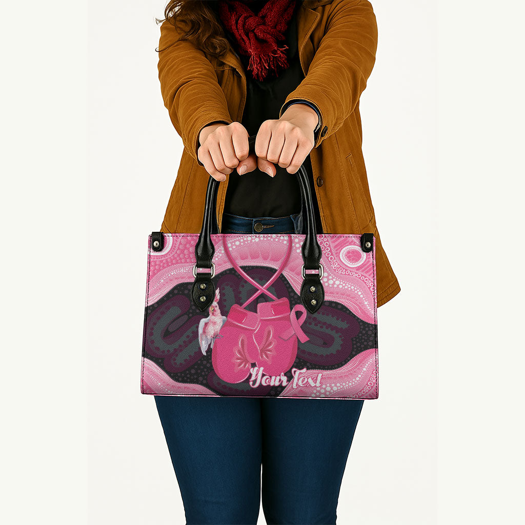 Personalised Australia Breast Cancer Awareness Leather Bag Pink Cockatoo Fight Boxing Gloves Aboriginal Art