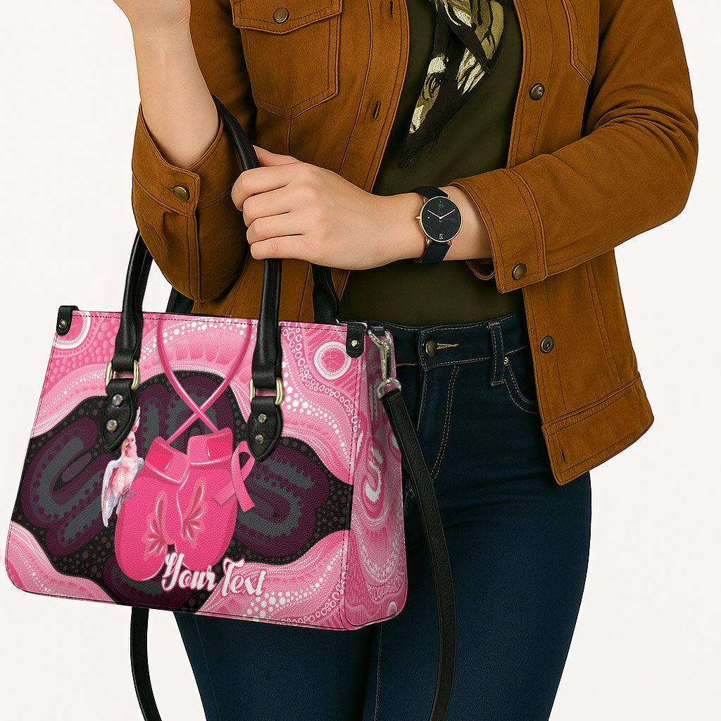 Personalised Australia Breast Cancer Awareness Leather Bag Pink Cockatoo Fight Boxing Gloves Aboriginal Art