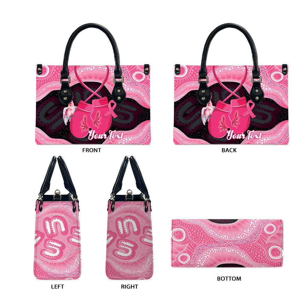 Personalised Australia Breast Cancer Awareness Leather Bag Pink Cockatoo Fight Boxing Gloves Aboriginal Art
