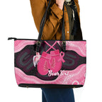 Personalised Australia Breast Cancer Awareness Leather Tote Bag Pink Cockatoo Fight Boxing Gloves Aboriginal Art