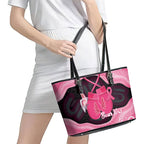 Personalised Australia Breast Cancer Awareness Leather Tote Bag Pink Cockatoo Fight Boxing Gloves Aboriginal Art