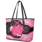 Personalised Australia Breast Cancer Awareness Leather Tote Bag Pink Cockatoo Fight Boxing Gloves Aboriginal Art