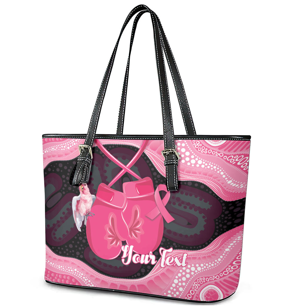 Personalised Australia Breast Cancer Awareness Leather Tote Bag Pink Cockatoo Fight Boxing Gloves Aboriginal Art