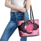 Personalised Australia Breast Cancer Awareness Leather Tote Bag Pink Cockatoo Fight Boxing Gloves Aboriginal Art
